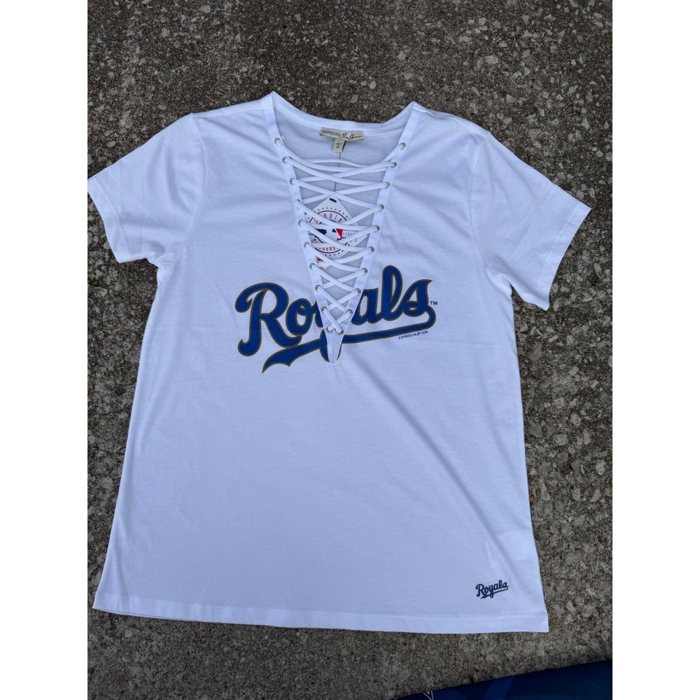 Express One Eleven Kansas City Royals‎ MLB Lace Up Graphic T-Shirt White Small